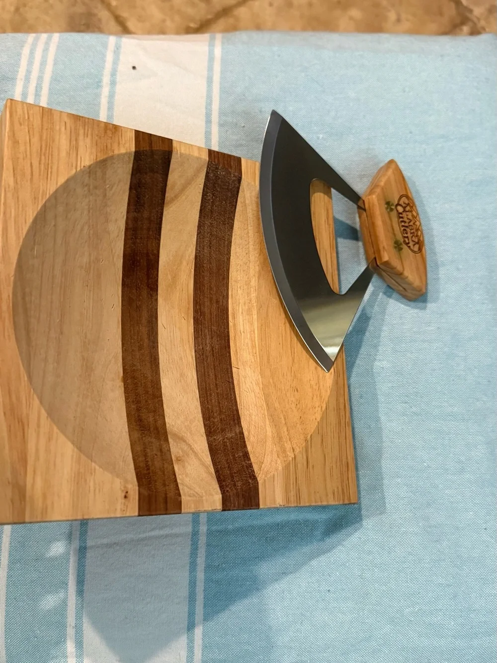 Wood-Handled Mezzaluna Herb Chopper — Natural Brown